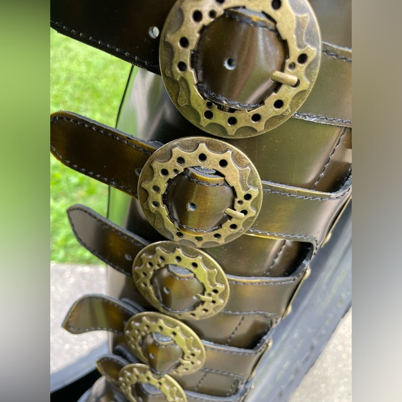 DEMONIA Steam-30 Metal Plates Bronze Leather Steel-toe Steampunk Boot Size 8 - Picture 5 of 17